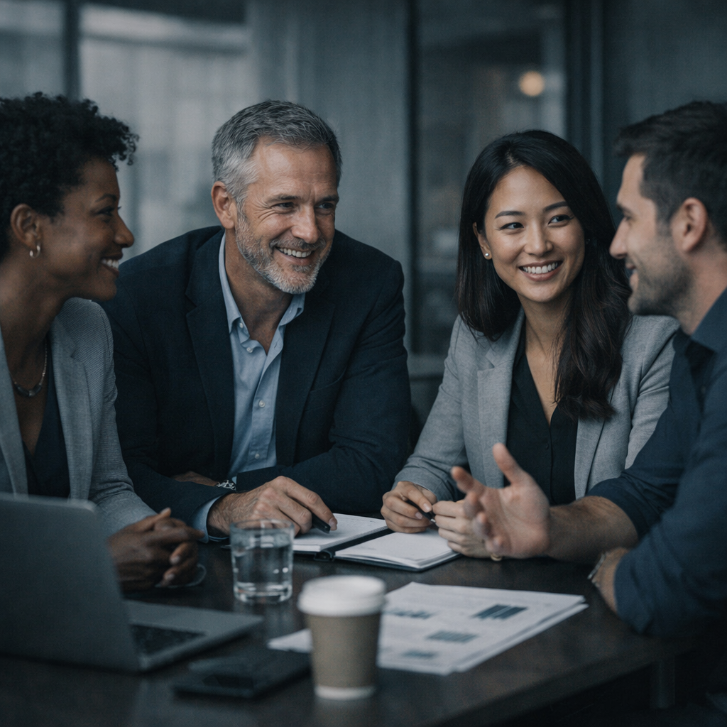 Business Professionals Collaborating in Cool Tones Atmosphere