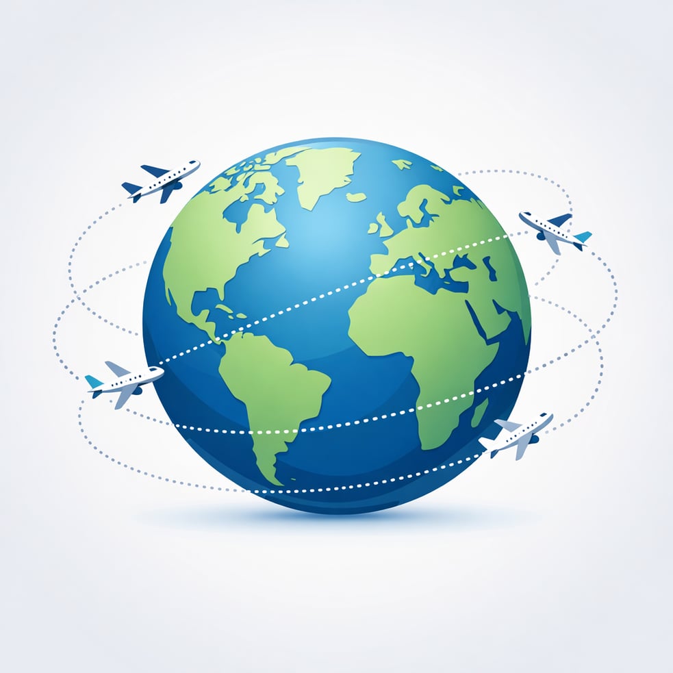 Globe With Planes and Dotted Lines Flying Around
