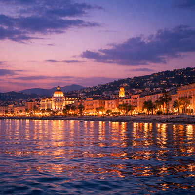 Nice at Dusk on Mediterranean Sea